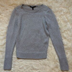 White House Black Market Metallic Knit Sweater XS Silver Long Sleeve Crew Neck